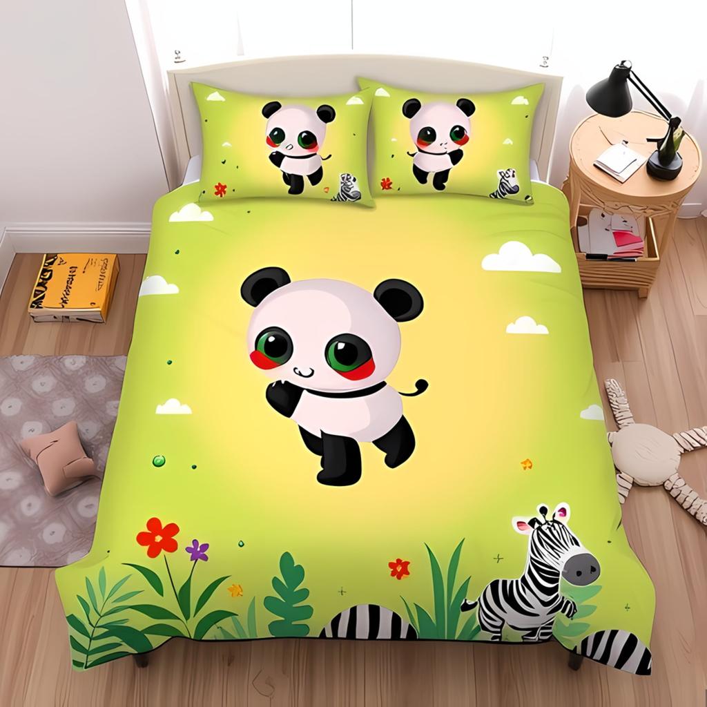 Comforter Cartoon Panda Bedding Set Adorable Animal Pattern Set Suitable For Boys And Girls Queen Size Warm Soft Breathable
