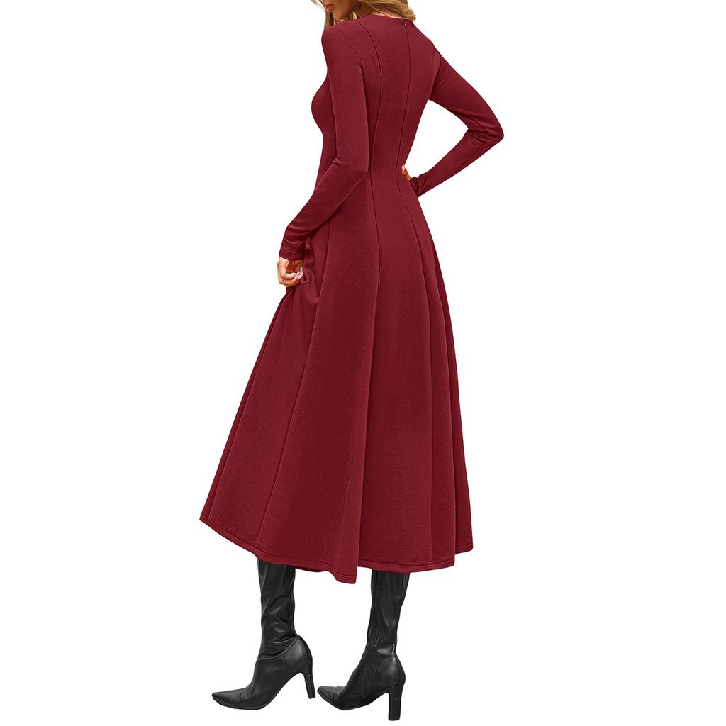 Mode Femme Décontracté A Ligne Élégant Modeste Robe d'Hiver de Fête Robe Midi Manches Longues