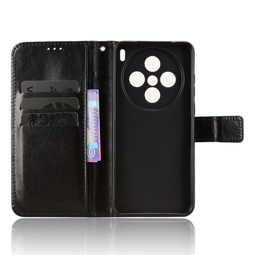 For vivo X200s 5G PU Leather Case with Strap Crazy Horse Texture Phone Wallet Cover