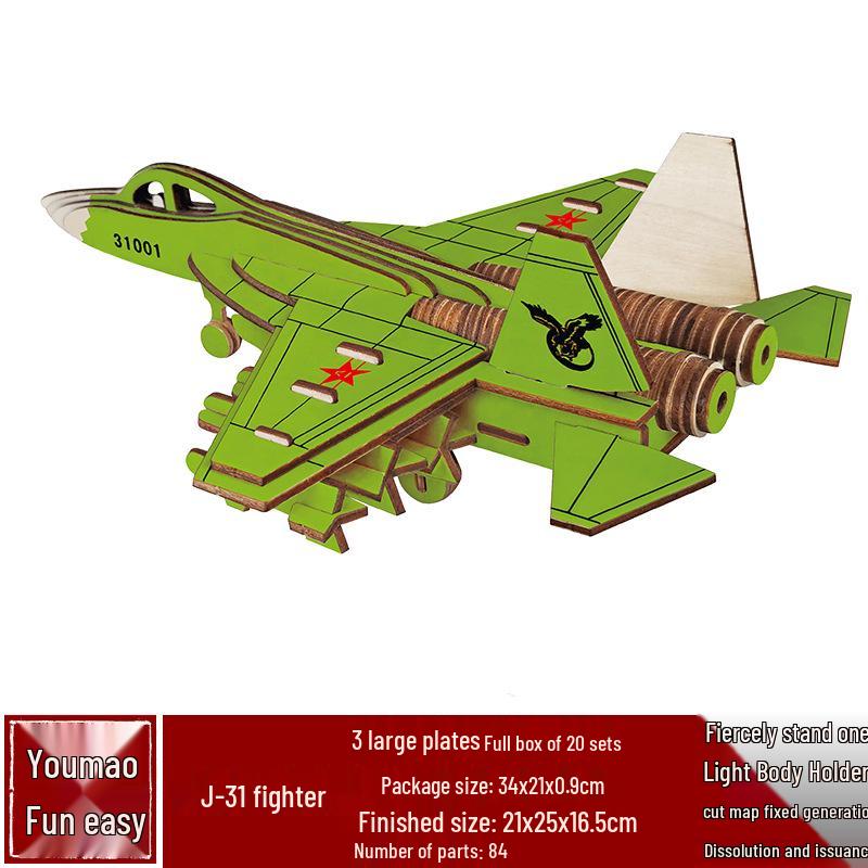 Handmade 3D Wooden Military Tank Model Puzzle for Children