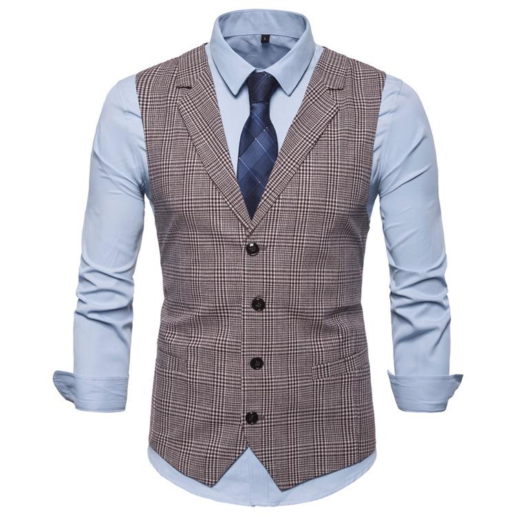 British Gentleman Plaid Waistcoat - Single-Breasted Business Vest for Men