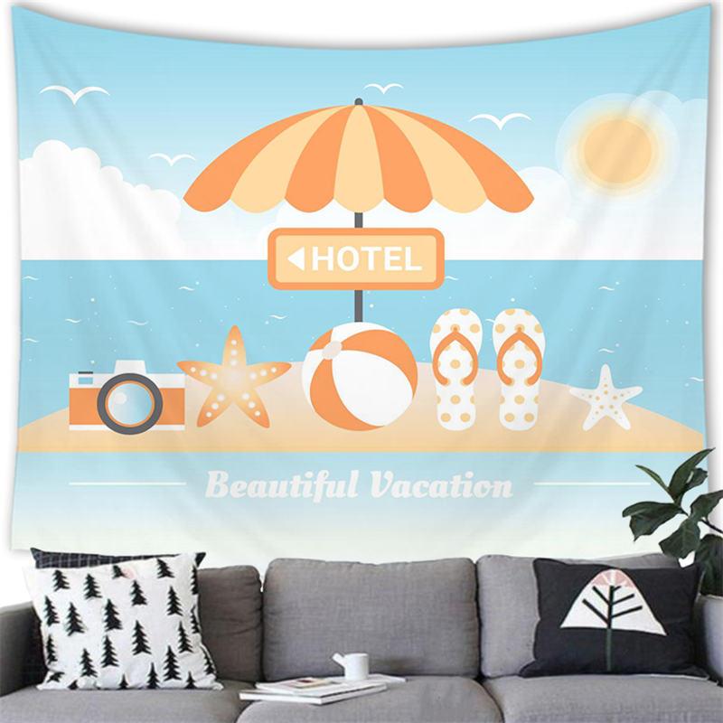 Summer Beach Tapestry Wall Hanging Cartoon Summer Beach  Party Home Bedroom Living Room Aestheticism Decor Background Tapestry