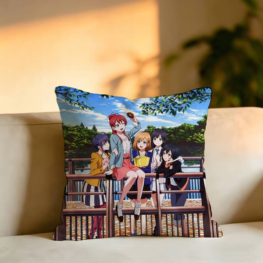 Hot Anime SHIROBAKO Square DoubleSided Printed Pillow Case Bedroom Bedside Pillow Sofa Cushion Cover