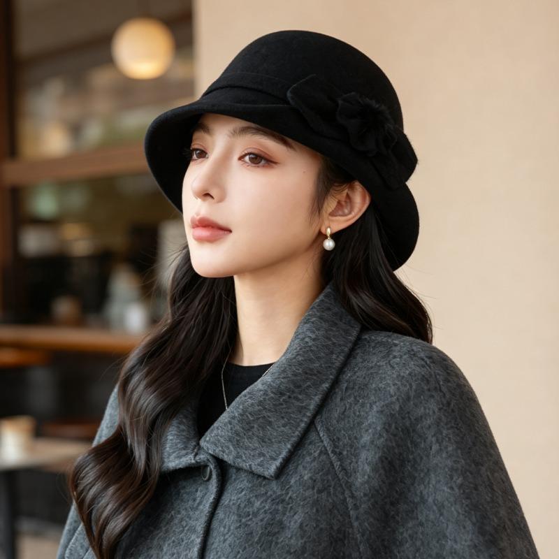 Women S Vintage Bucket Hat With Flower Pom Pom For Autumn Winter