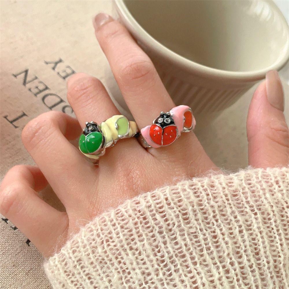 Geometric Painting Ring Jewelry Accessories Enamel Flower Ring Retro Insect Drip Oil Ring  Friend