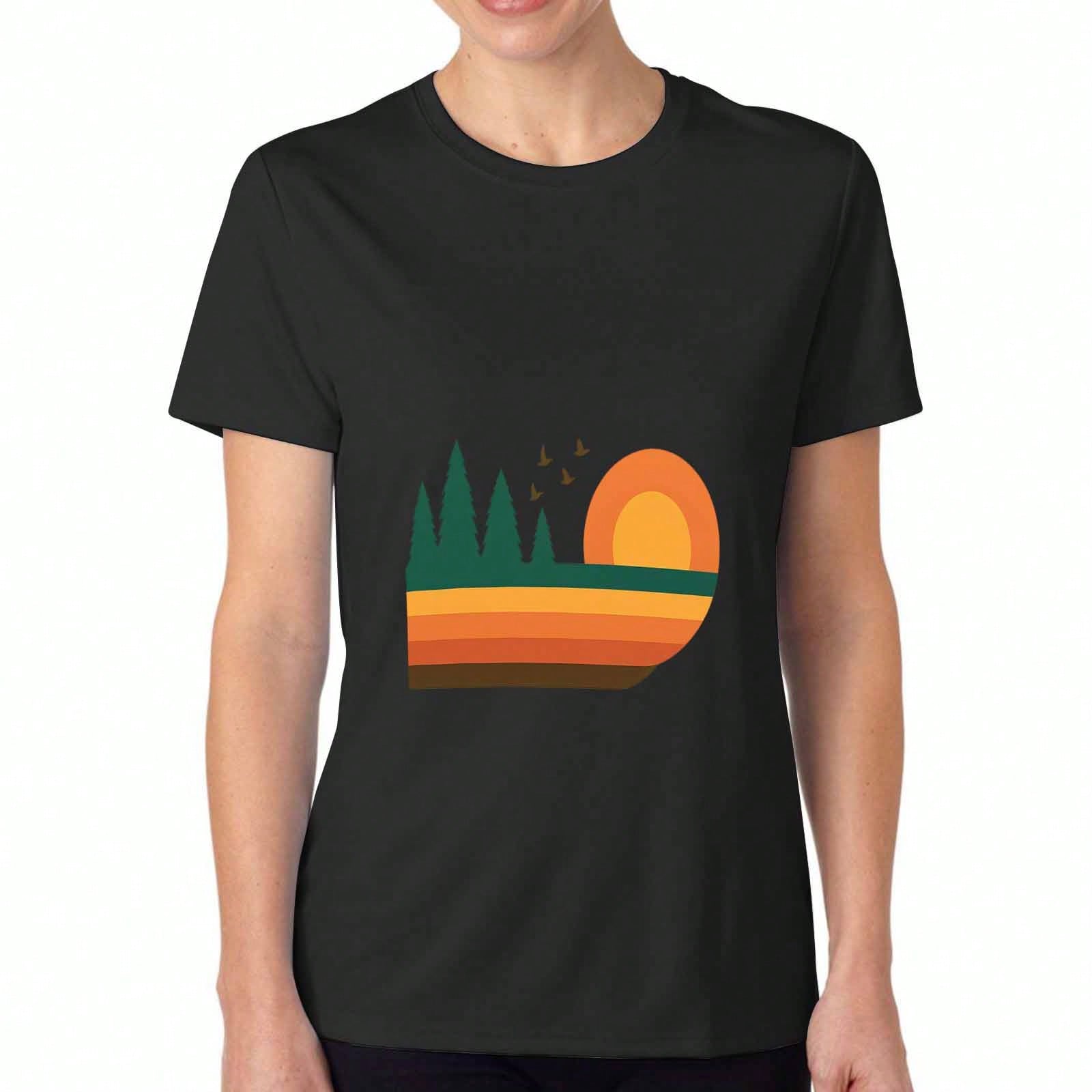 Retro Palm Tree unisex Cotton T Shirt, Premium Cotton Graphic, Durable, Casual Fashion, Vintage Beach Vacation Style Tee, Comfortable And Breathable T S разноцветный
