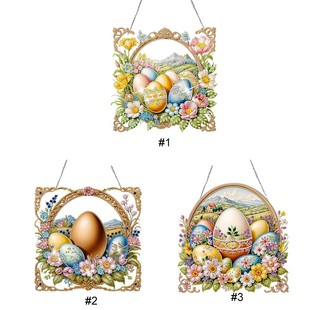 Easter Egg Theme 2D Flat DIY Diamond Art Pendant Diamond Painting Set Single-Sided Drill Window Hanging Art for Home Decor