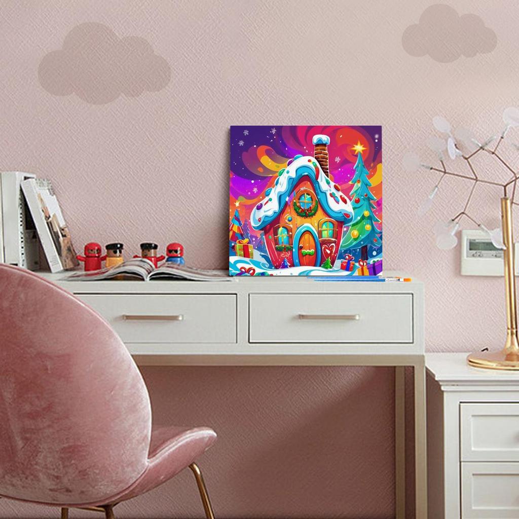 RUOPOTY Christmas Snowhouse Framed Paint By Numbers Kit For Beginner Starter Kits Acrylic Paint Canvas Drawings For Adults Picture On Numbers For Home