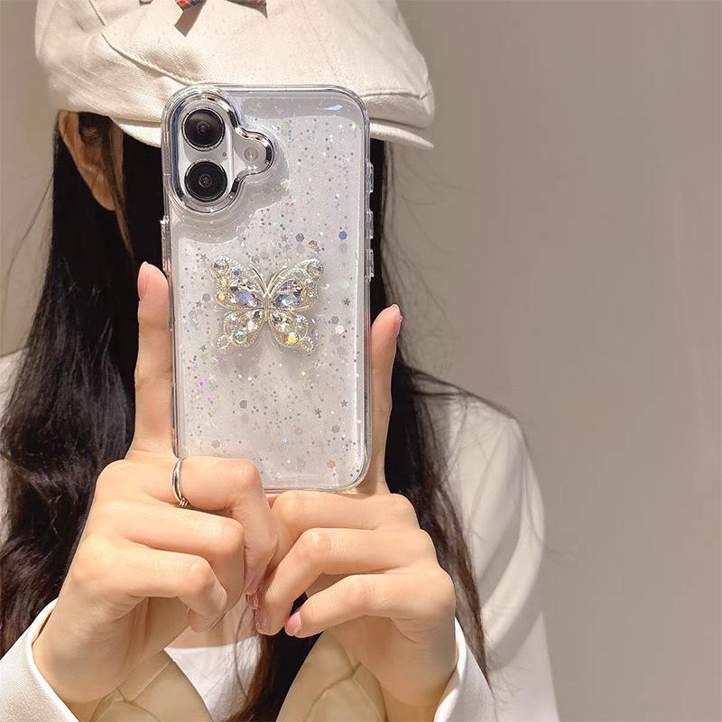 Diamentowy Motyl Brokatowy Różowy Przezroczysty Kropelkowy Pokrowiec na Telefon dla IPhone 16 Promax Moda 14 Damski 17