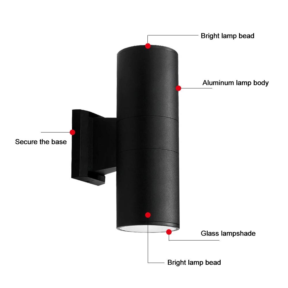 10W/20W/36W COB Up Down Dual-Head Wall Lamp Outdoor Sconces Waterproof IP65 Led Wall Porch Light Nordic Cylinder Balcony Fixture