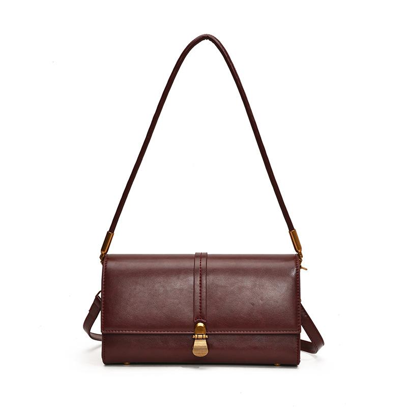 New High-end Retro Soft Leather Locomotive Bag, Women's Fashionable Underarm Baguette Bag