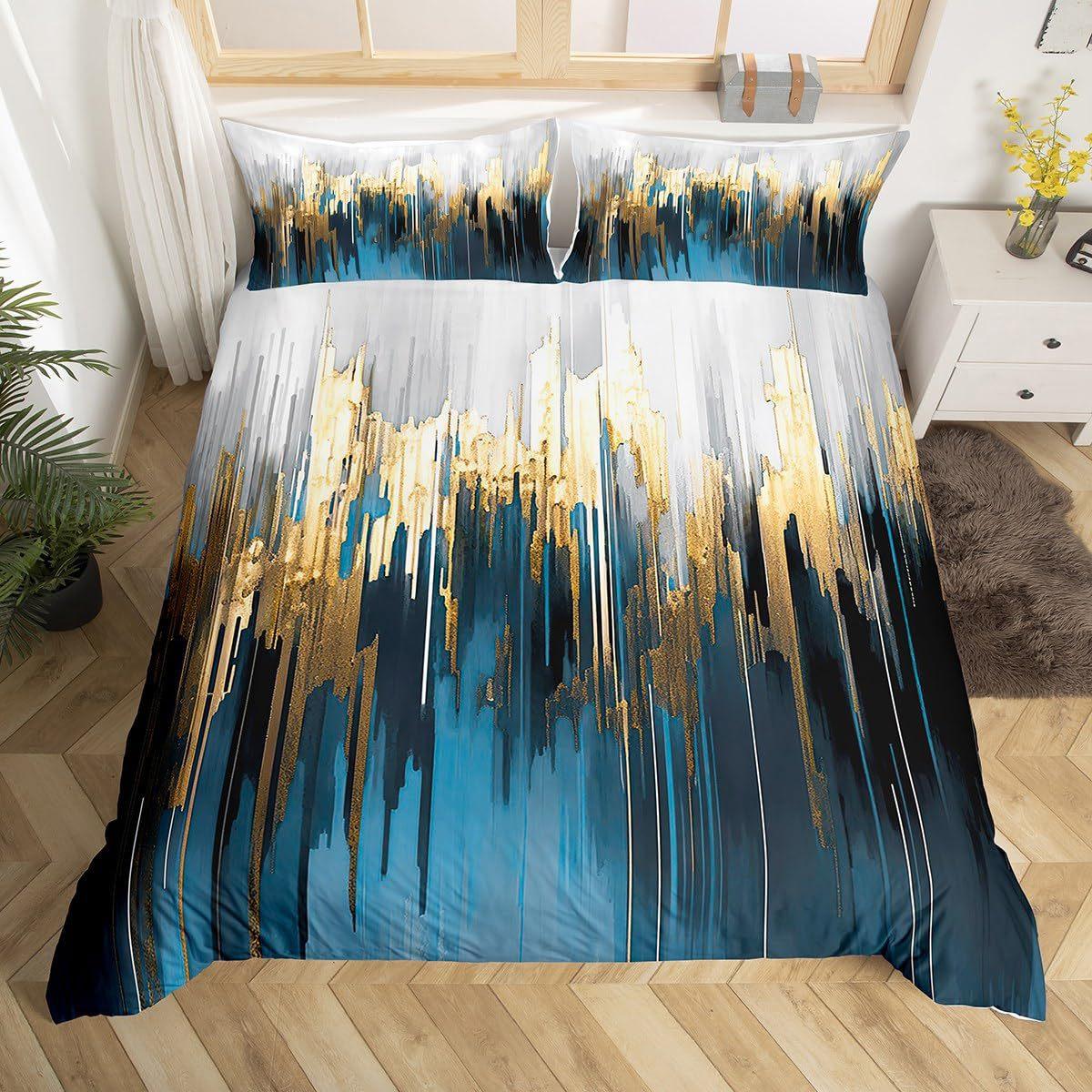 

Abstract Red Gold Gradual Change Three-Piece Quilt Cover Digital Printing Bedding Set EU single 135*200