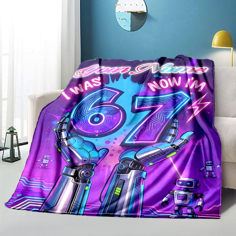 1PC Custom Name Futuristic Birthday Celebration Outdooor Flannel Blankets Throw Blanket All-Season Throw Gift Bedspread for Couch, Bed, Camping Holida