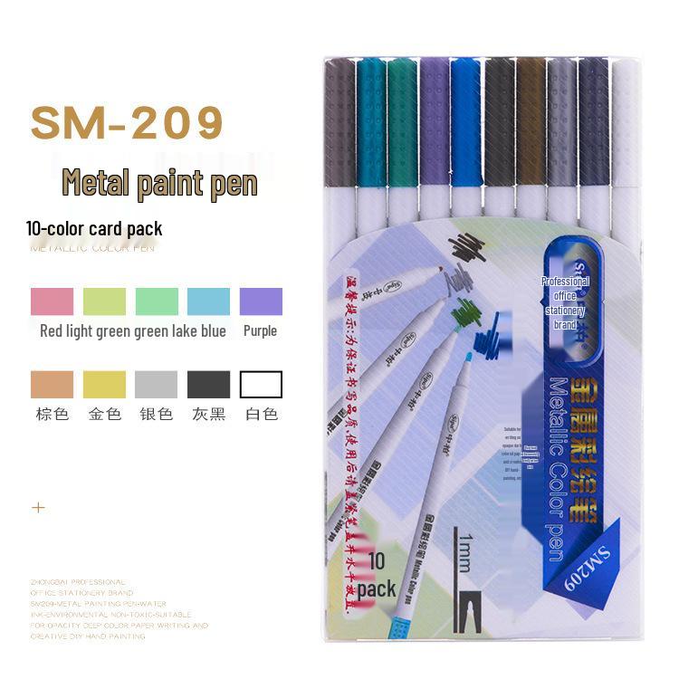 Zhongbai SM209 Metal Paint Marker Pen Set - 10 Colors for DIY, Graffiti, and Albums.
