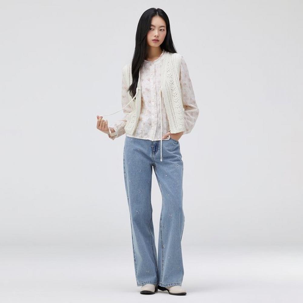 Thursday Island Lace Mix Print Frill Blouse T262mbl148w