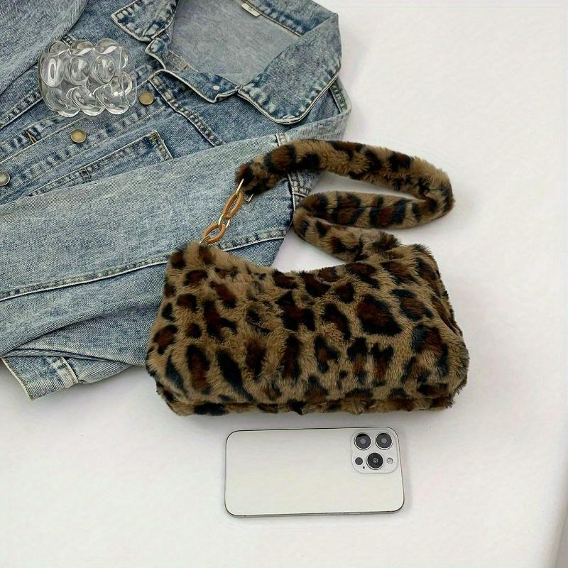 Women'S Leopard Print Fluffy Shoulder Bag Perfect for Casual or Formal Occasions, Casual Shoulder Bag | Leopard Print Design