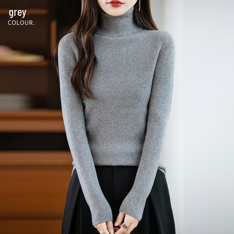 2026 Autumn Winter Women's High Neck Slim Fit Knit Pullover Sweater in Korean Style