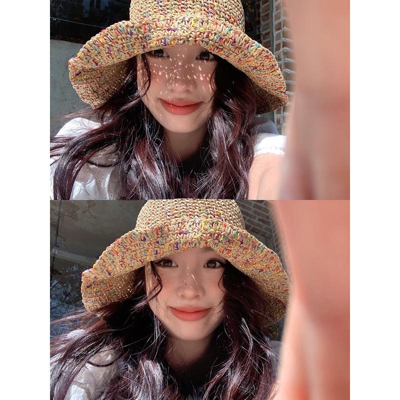 Nowy Letni Kapelusz Słomkowy z Szerokim Rondem Chroniący przed Słońcem Oddychający i Nie Duszący Kolor Styl Wakacyjny Tkany Damski Kapelusz Słomkowy z Dużym Rondem