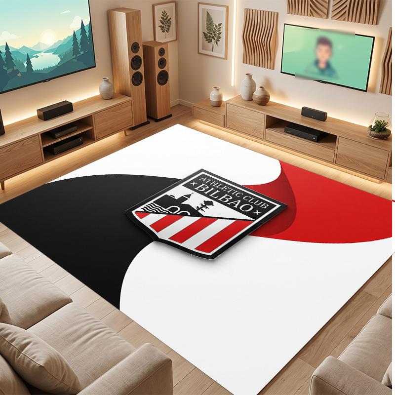 Athletic Bilbao Football Print Crystal Velvet Rug, Comfortable Water Absorbent Non Slip Indoor Floor Carpet