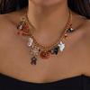 Gruselige Strasskürbis Spinne Katze Geist Anhänger Halskette für Damen Halloween Statement Anhänger Halskette Party Kostüm Schmuck G
