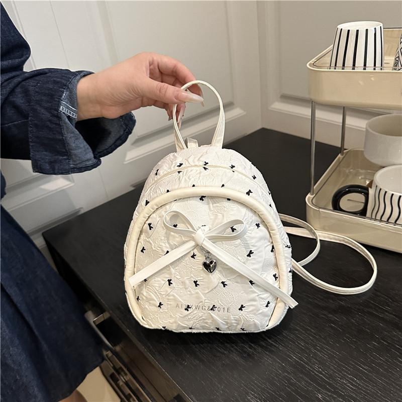 Trendy versatile new fashion backpack women s polka dot bow cute niche college backpack белый