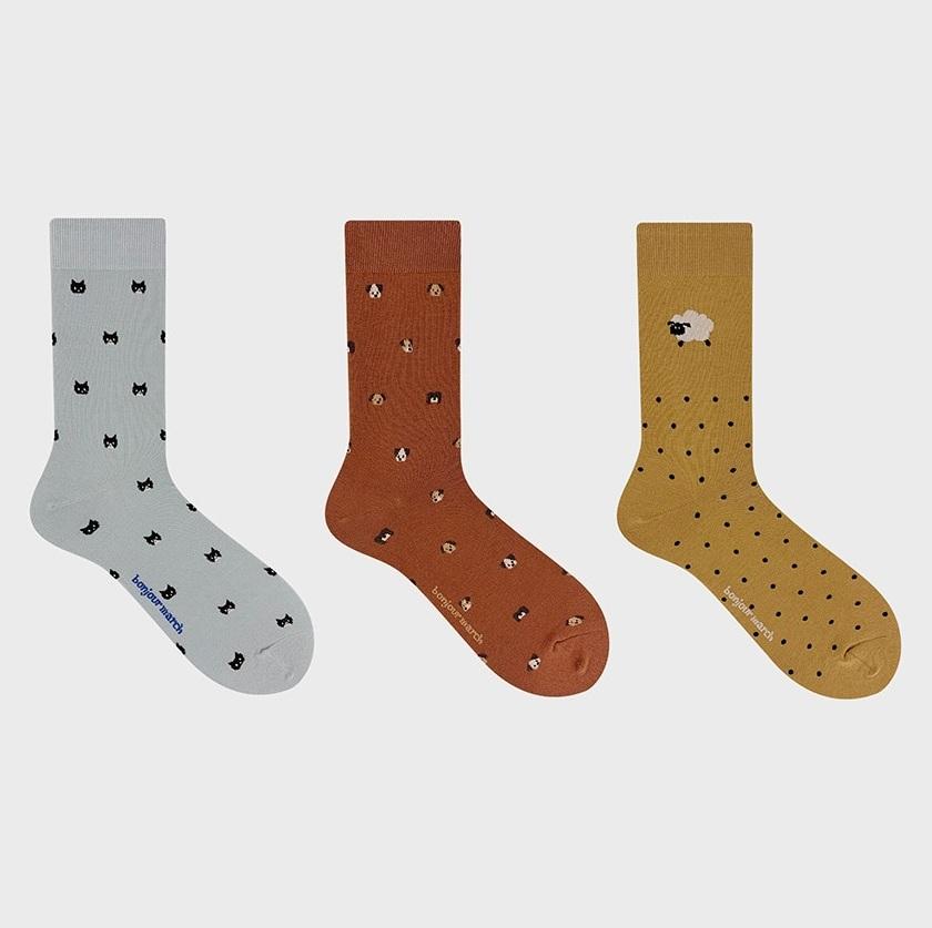 [BonjourMarch] 26SS Men’s Animal Pattern Socks - 3 Pair Set (Gift Packaging Included)