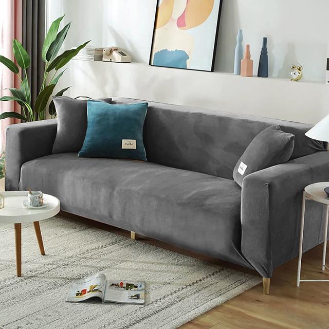

Зимние бархатные чехлы для диванов для гостиной, эластичная мебель, чехол для дивана, шезлонг, угловой L-образный чехол для дивана 1/2/3/4 сиденья 2seater 140-185cm темно-серого