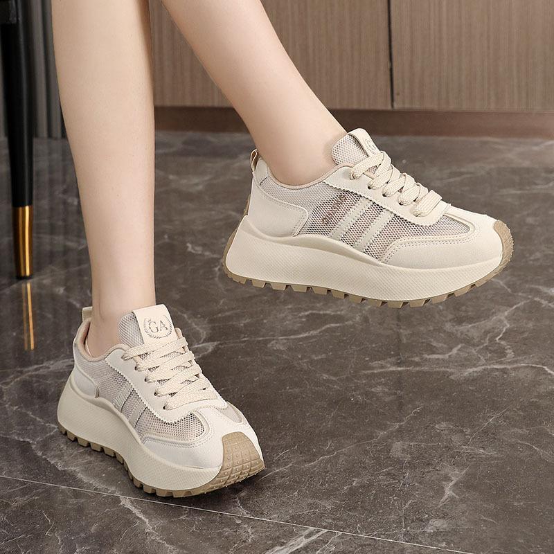 HY2525 Little White Shoes Women's Tide Shoes Summer and Autumn Mesh Breathable Women's Shoes Versatile Student Shoes Leisure Sports Thick Sole