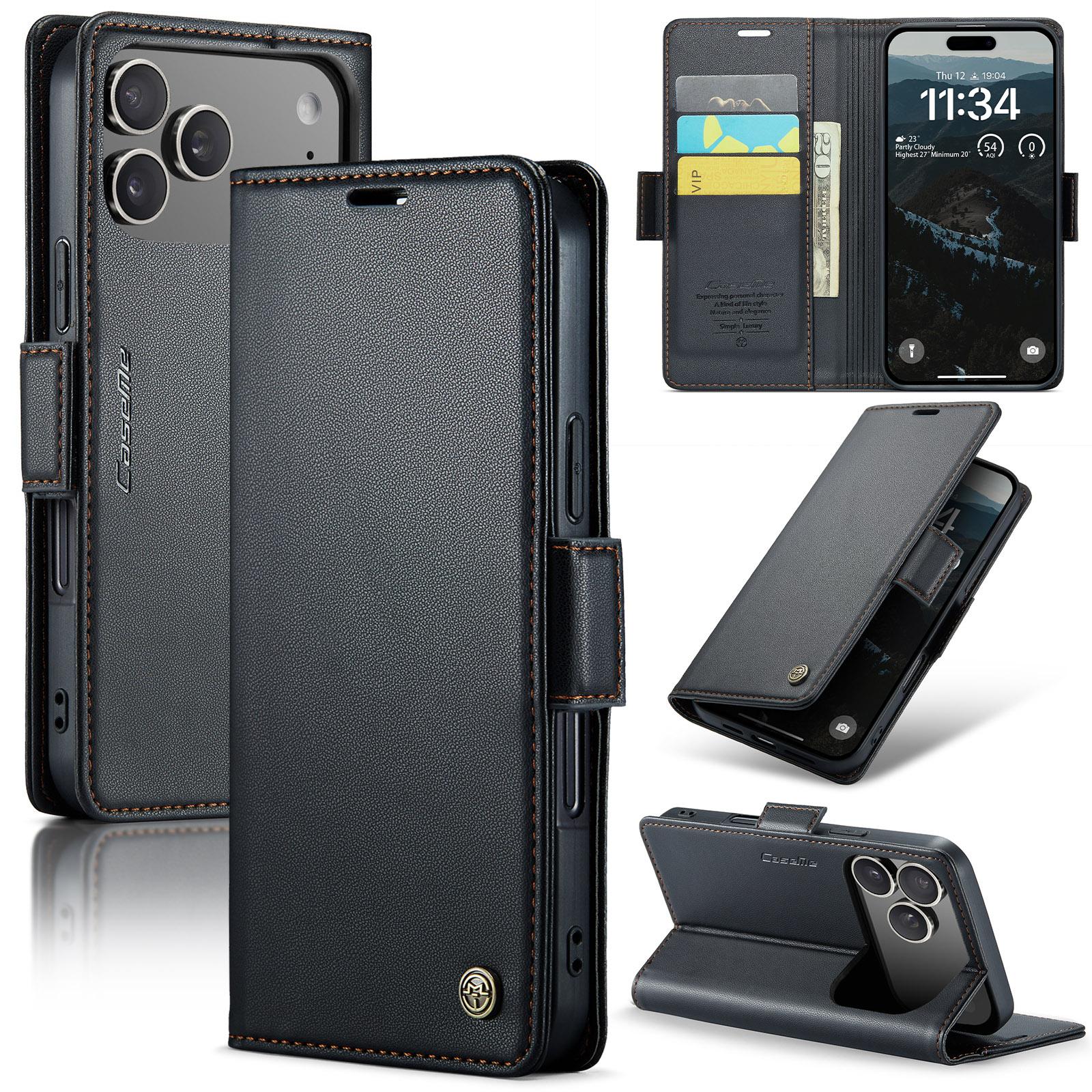 

CaseMe-023 Flip Leather Case For iPhone 17 Pro Max Luxury Magnetic Wallet Card Slots Cover Stand Protectives Skins Shell 16.9*8.3*2cm чёрный