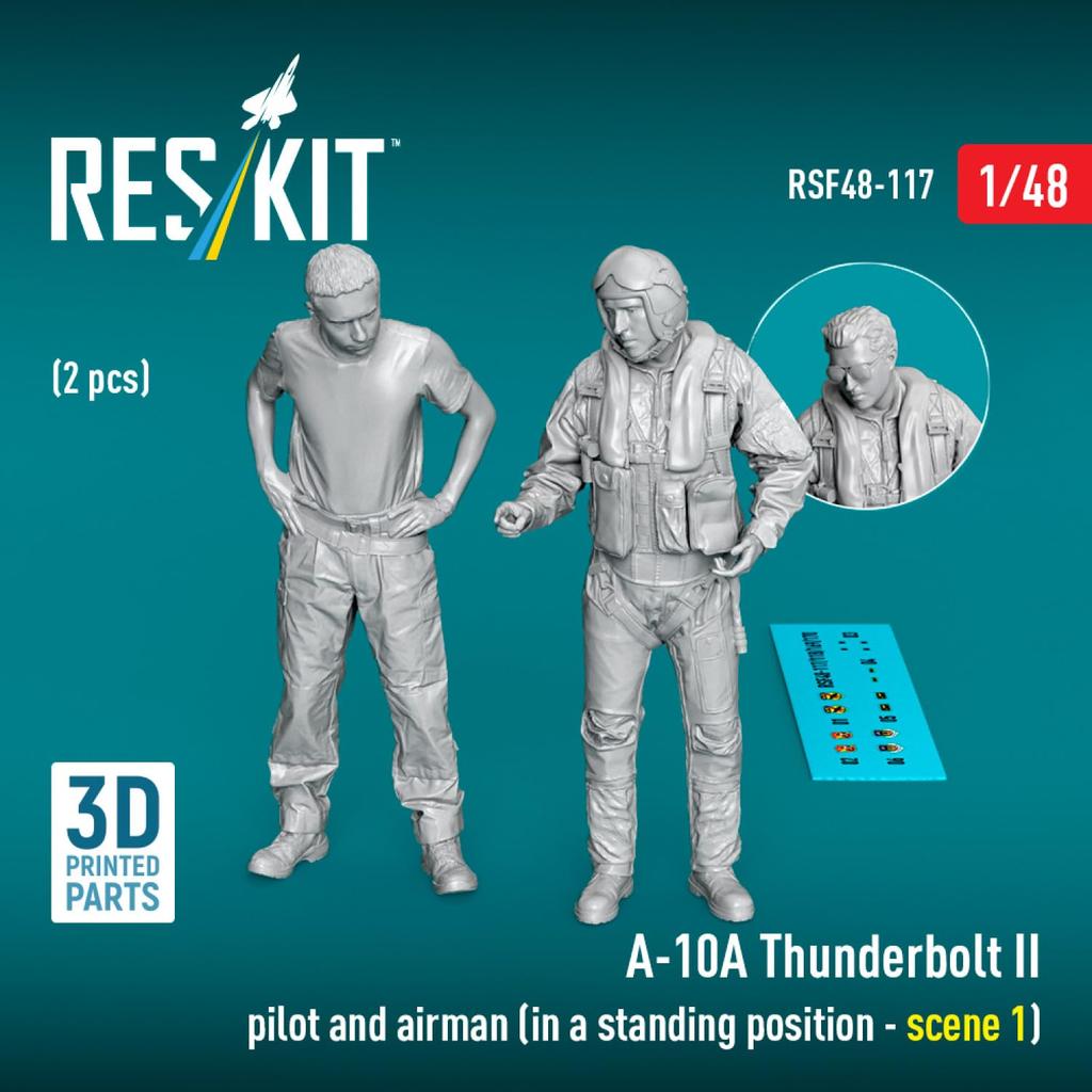 Reskit Thunderbolt II Pilot Maintenance Crew Standing Pose 1 Figures Resin Kit 1/48 A-10A & (2 Included) RSKF48-0117 (Airplane)