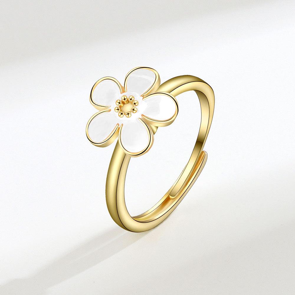 Enamel Daisy Flower Plant Anxiety Knuckle Ring For Women Golden Metal Copper Rotate Freely Ring Fidget Spinner Anillo Ajustable