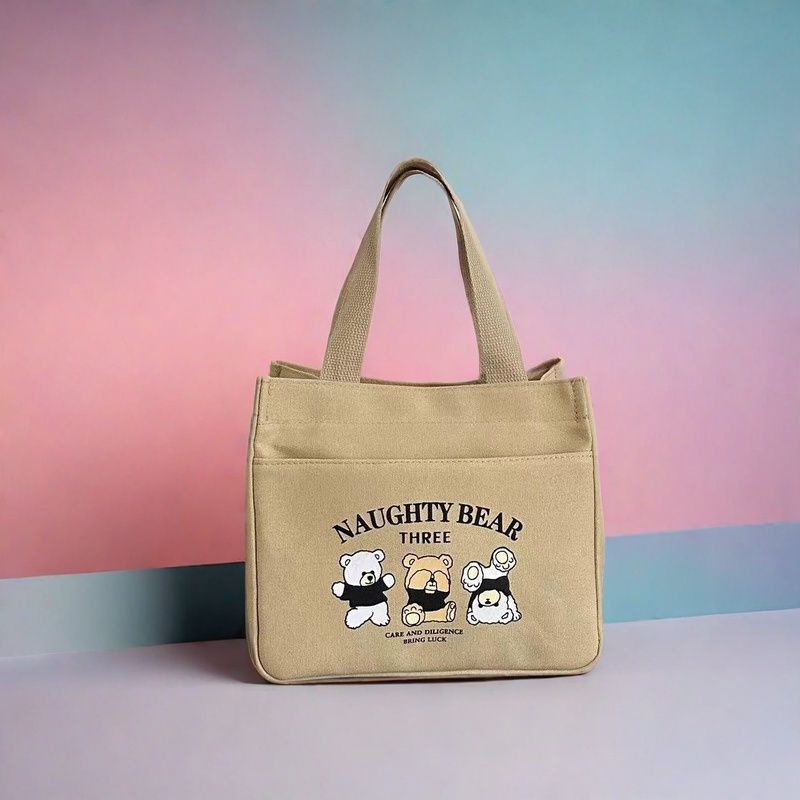 New canvas tote bag dirt-resistant large-capacity simple office worker student versatile lunch box mommy thermal insulation bento bag