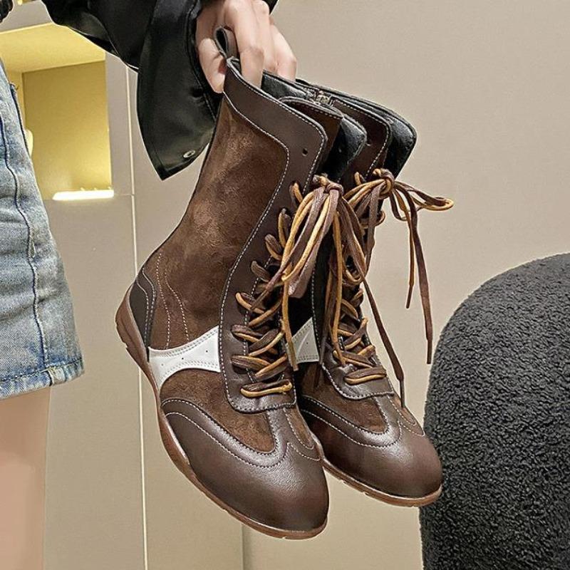 Fashion 4.5CM Latest Retro Knight Short Boots Women's Thick Soled Spring and Autumn Lace-up Western Boots Niche Low Heels Women Boots