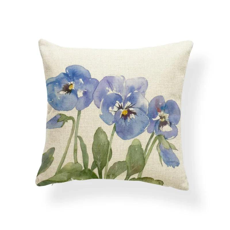 Schönes Pflanzenkissen-Set Blume Rose Orchidee Narzisse Wohnzimmer Schlafzimmer Dekoration Kissenbezug Leinen-Kissenbezug 45x45cm