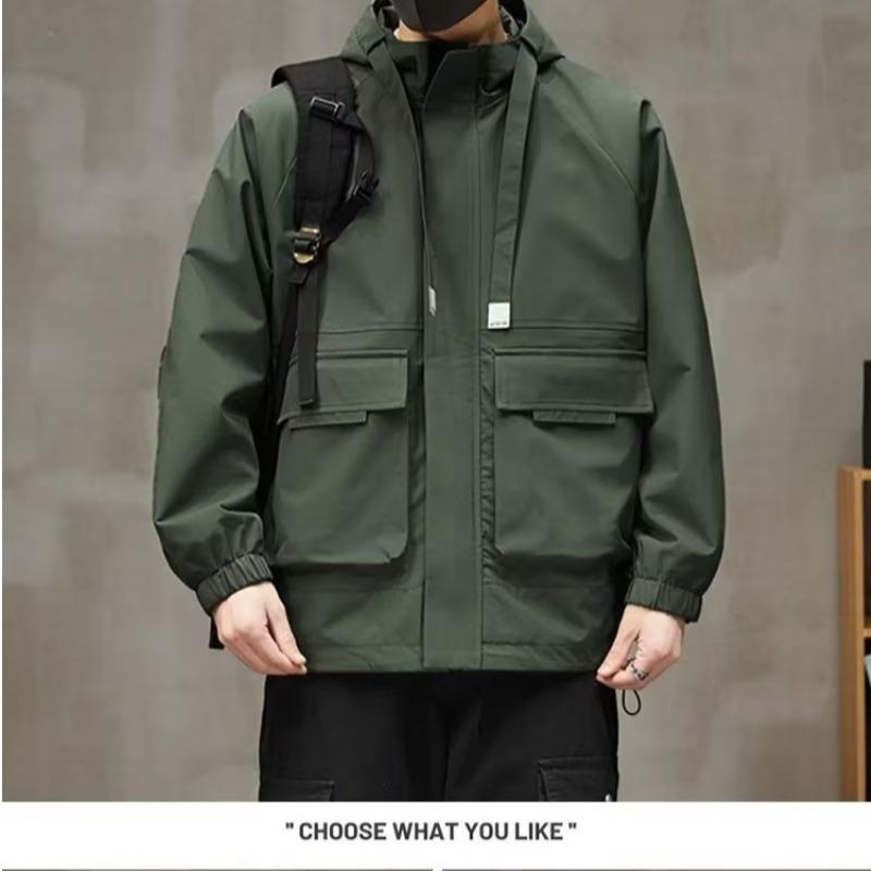 

Men s Retro Japanese Style Hooded Jacket - Loose Fit, Outdoor Autumn Workwear M зелений