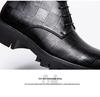 Men's High-Top British Style Leather Brogue Boots with Thick Sole and Height-Enhancing Pointed Toe.