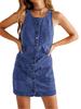Salopette Mini Robe en Jean pour Femme Sans Manches Boutonnée Robe en Jean Avec Poches