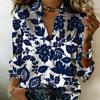 Women Satin Vintage Floral Bird Print Shirt Long Sleeve Lapel Button‑Down Blouse Elegant Office Casual Ladies Multi‑Color Top