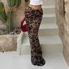 Women Skirt High Waist Leopard Print Sheath Fishtail Shape Floor Length Zipper Closure Half-opening Breathable Soft Party Prom Maxi Skirt