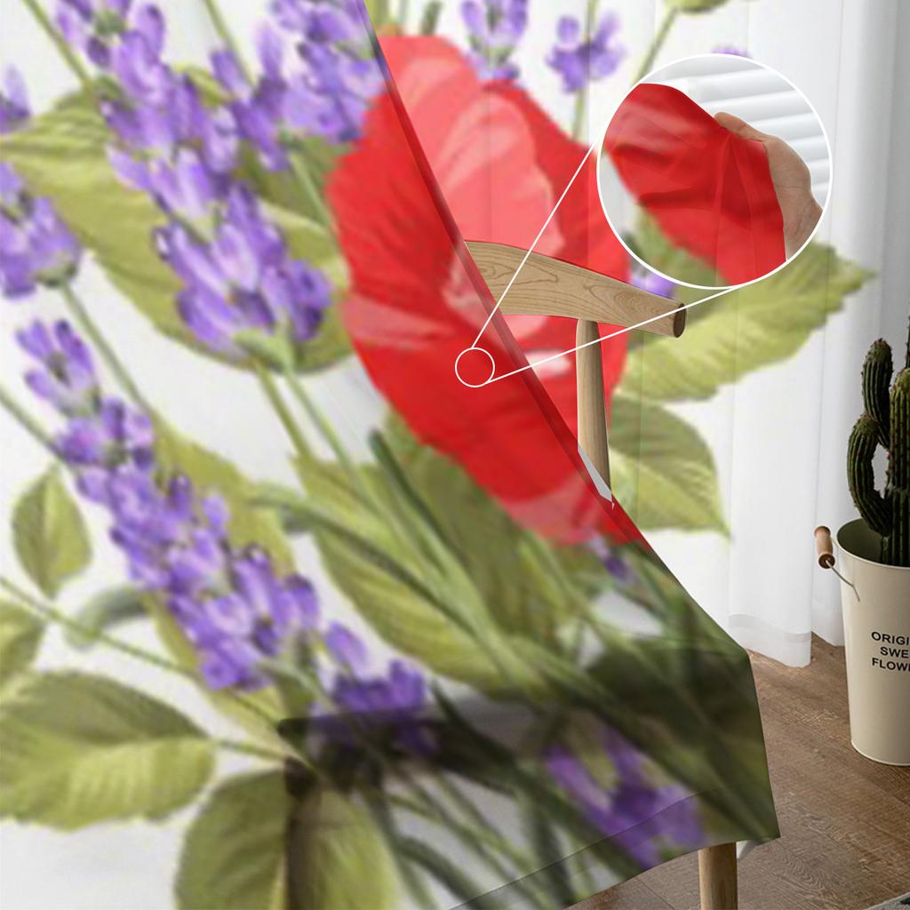 Lavendel- und Mohnblumen-Tüllvorhänge für Wohnzimmer, Schlafzimmer, Küchendekoration, Voile-Organza-Vorhänge