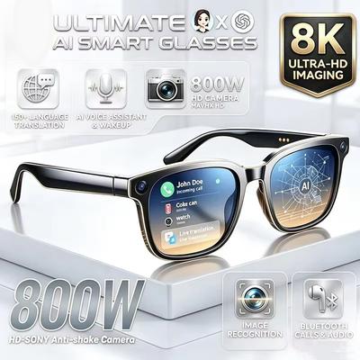 Occhiali Intelligenti AI 2026 Traduzione AI Fotocamera HD da 500W Riprese 4K Chiamate Bluetooth Registrazione Musica Wireless Musica Wireless Occhiali da Sole Intelligenti Multifunzione Unisex