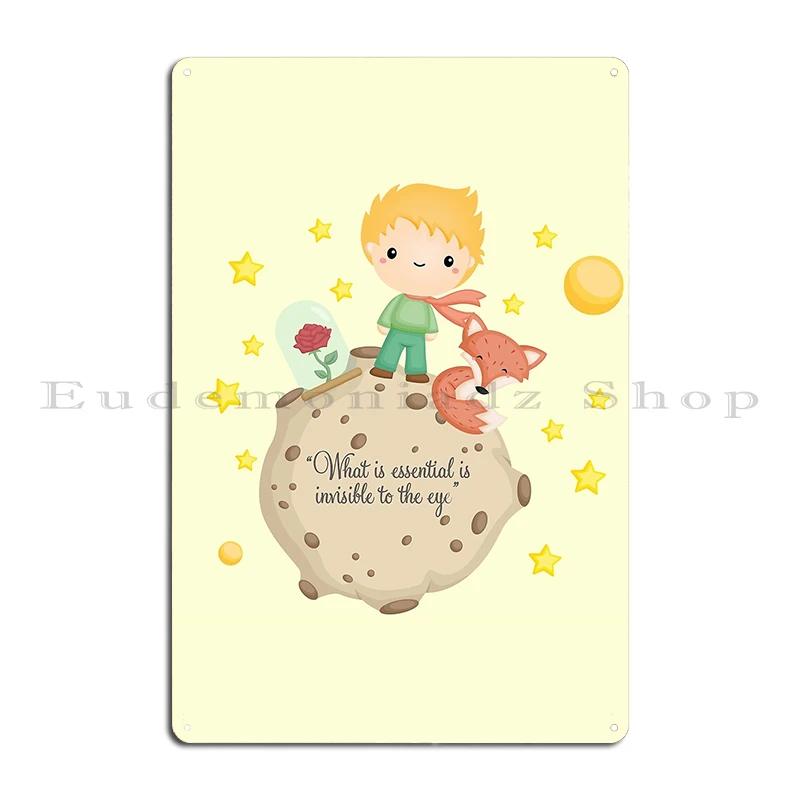 The Little Prince Hungary the Fox and the Prince Principe Piccolo Con Volpe E Rosa Metal Printing Wall Plaque Tin Sign Poster