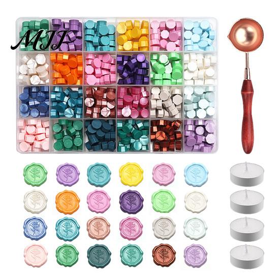 Decorative Sealing Wax Seal Kit, with Beads Melting Spoon And Candles Set, Wedding Invitation Tools Stamp for DIY Crafting Invitations Starter Set