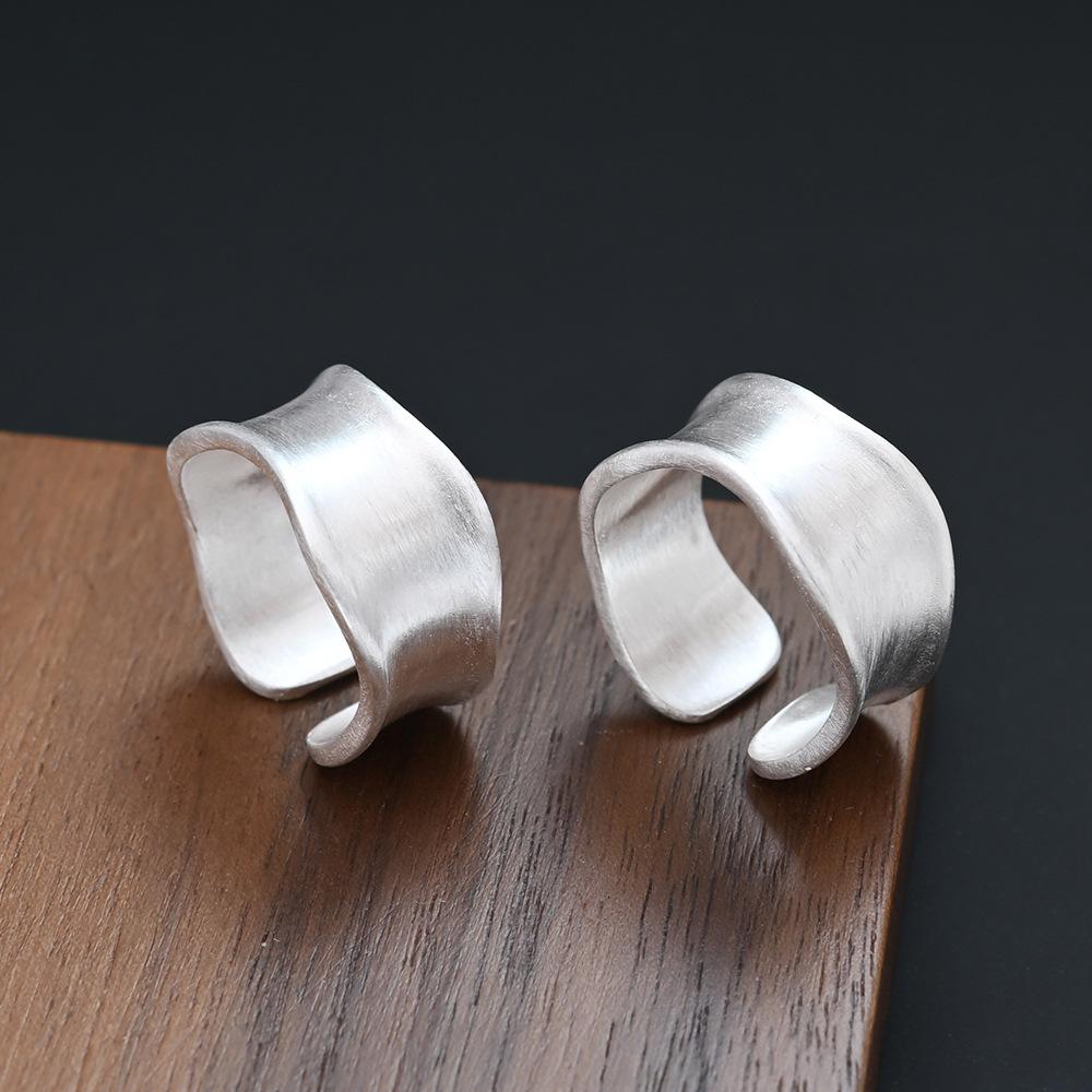 PANJBJ 925 Sterling Silver Frosted Texture Rings for Women Geometry Design Wide Punk Jewelry Party Gift Wholesale
