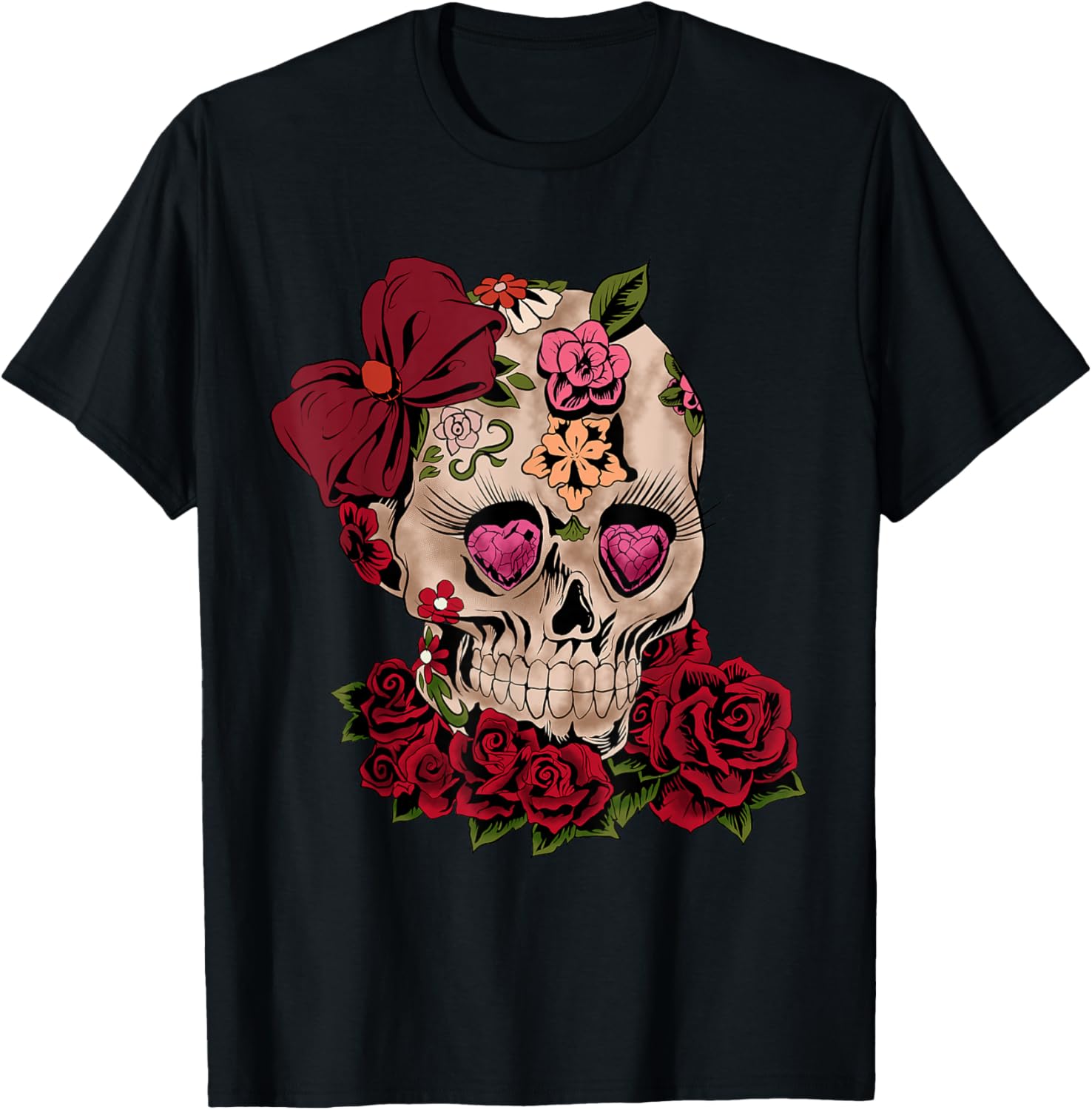 Sugar Skull Flowers Day Of The Dead Dia Muertos Gift Idea T-Shirt XL