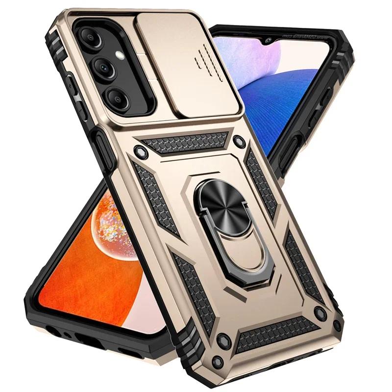 Slide Camera Lens Military Grade Armor Phone Case For Samsung Galaxy A16 A06 A15 A25 A35 A55 5G S24FE Holder Ring Stand Cover