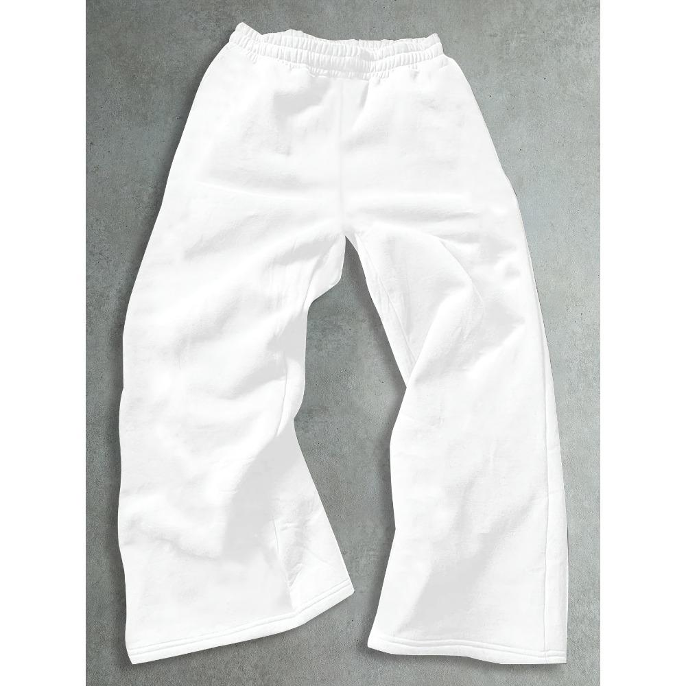 Black Loose Fit Sweatpants for Men, Wide Leg with White Abstract Flame Prints, Drawstring Casual Street Style, Comfortable Trendy