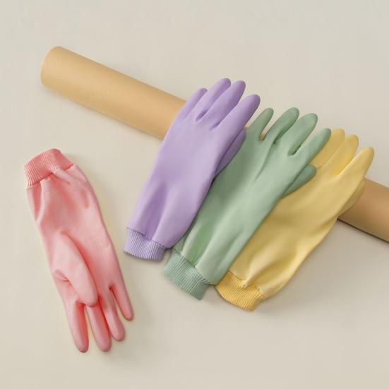 1 Pair Housework Gloves Elastic Textured Cuffs Prevent Water Backflow Cleaning Gloves Grease Removing Gloves