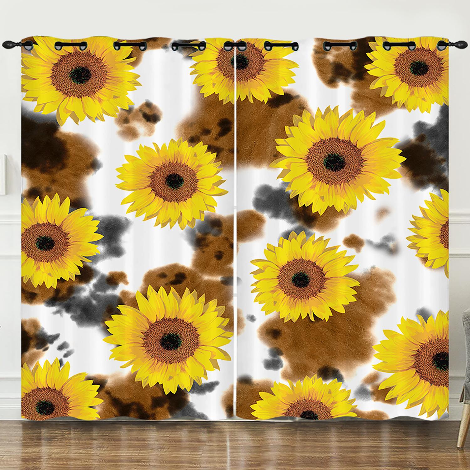 

Curtain Rugby Sunflower 3D Digital Printing Blackout Curtain Punching 2pcs*97cm*114cm*2