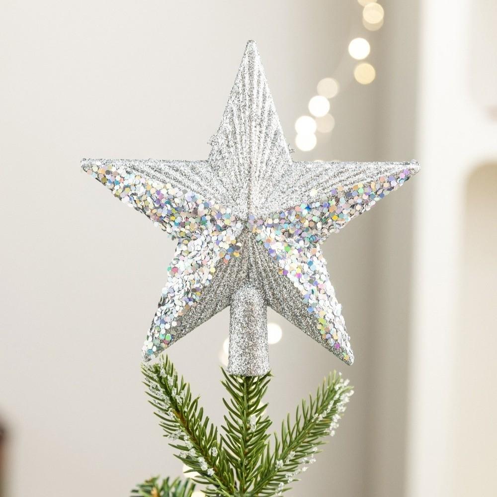 Ny 14 cm Julgransstjärna Plast Flockad Trädtopp Ornament Enfärgad Glänsande Yta Julgranspynt Festdekoration